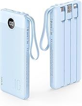 10000mAh Power Bank With Built in Cables,USB C Battery Pack Portable Charger with 5 Outputs 2 Inputs Powerbank LED Display compatible with iPhone 14 13 12 Samsung S21 S20 Xiaomi iPad