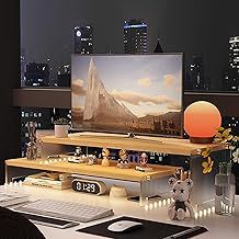 YGYQZ Desk Shelf Desk Extender Shelves,Computer Monitor Stand and Laptop Riser, Desktop Organizer for Office Accessories 2 Tier Wood Monitor Riser with Acrylic Legs Office Desk Shelf (Wood-Wavy)