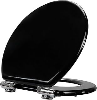Fanmitrk Black Wood Toilet Seat-Soft Close MDF Painted Seats with Soft Close Zinc Alloy Hinges