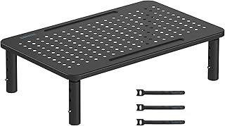 Adjustable Monitor Riser Stand with 3 Height Levels, Ergonomic Metal Monitor Stand for Computer, Laptop, Printer, Mesh Surface for Better Airflow, up to 20KG, Cable Ties Included