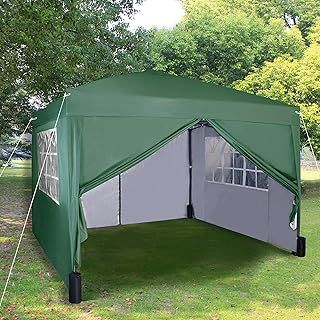 Pop-up Gazebo 3m x 3m with Sides 2 Wind Bars & 4 Weight Bags & Silver Protective Layer Waterproof Marquee Canopy WS (Green)