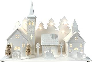 Selections Pre Lit White Wooden Traditional Christmas Village Scene Decoration