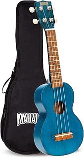 Mahalo Kahiko Soprano Ukulele for Beginners, Quality Musical String Instrument with Geared Machine Head & Instrument Case, Small Ukulele for Kids & Adults, Transparent Blue