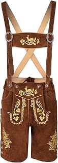 Oktoberfest Mens Lederhosen Real Cowhide Suede Leather with Matching Suspenders Bavarian Shorts
