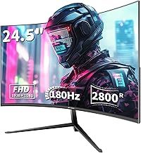 CRUA 24.5 Inch 180hz Curved Gaming Monitor, FHD 1080P Frameless Computer Monitors, Support AMD freesync Low Motion Blur, Eye Care, DisplayPort, HDMI, Compatible Wall Mountable Installs-Black