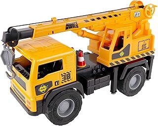 Steel Mobile Crane Truck Toy 16" - Large Free-wheeling Crane Toy with Sounds and Controllable Boom and Hook - Durable Steel and Plastic Construction Toys for 3+ Year Old Boys and Girls