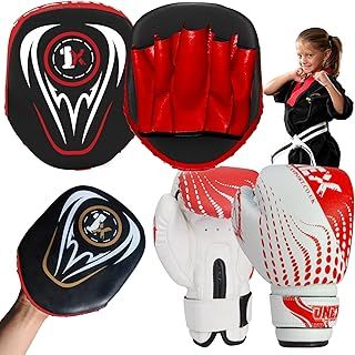 Boxing Gloves and Focus Pads Set for boys and girls Kids Twins Kickboxing Punching Professional Training - Hook and Jab MMA Punch Thai Strike Bag