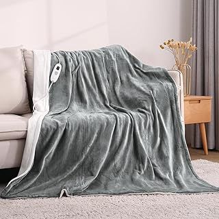 CURECURE Electric Heated Blanket Throw Large Soft Flannel Warm Blanket with Auto Off & Settings Removable Switch Washable (Silver Gray, 130x180cm)