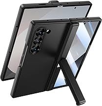 for Samsung Galaxy Z Fold 6 Case with Kickstand & Front Screen Protector, [Support Wireless Charging] Magnetic Hinge Protection, Military-Grade Shockproof Protective Phone Case Cover (Black)
