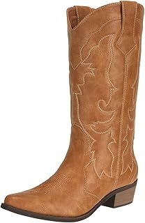 Ladies Cowgirl Cowboy Boots for Women Block Heel Pu Leather Western Wedding Shoes