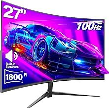 Curved Monitor 27 Inch 100Hz, PC Gaming Monitor with Speakers, AMD FreeSync Full HD 1080p Ultra-Thin Zero Frame Display for Home Office Business