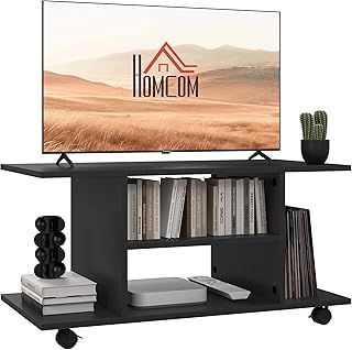 HOMCOM Modern TV Cabinet Stand Storage Shelves Table Mobile Bedroom Furniture Bookshelf Bookcase Black