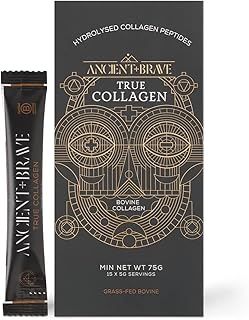 Ancient + Brave True Collagen Sachets 15 x 5 Grams - Grass-Fed Bovine Collagen Powder - 100% Hydrolyzed Collagen Peptides - High Protein - Beauty - Collagen Powder for Women - Halal & Kosher Certified