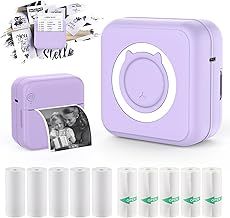 Mini Pocket Printer Portable Thermal Photo Printer with 10 Rolls Printing Paper for Android or iOS APP, Bluetooth Inkless Printer Labler Maker (C15-Lila)