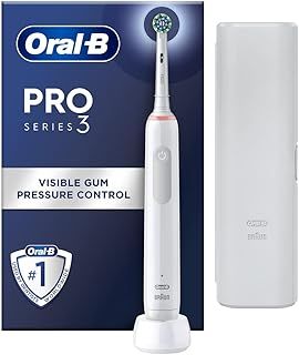 Oral-B Pro 3 Electric Toothbrushes For Adults, Oral B Electric Toothbrush, Gifts For Women or Men, 1 Cross Action Toothbrush Head & Travel Case, 3 Modes with Whitening, 2 Pin UK Plug, 3500, White