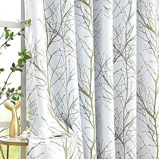 Fmfunctex Sage Green Blackout Curtains for Bedroom 90 Drop Tree Branch Eyelet Curtains for Living Room Thermal Insulated Window Curtain Drapes for Dining Room 2 Panels