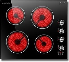 Electric Hob 60cm 4 Zone,Ceramic Hob 6000W, Electric Ceramic Hob 220-240V Hardwired, Kitchen Hob 4 Burners with Safety Lock, Timer, Pause Function, Knob & Touch Control