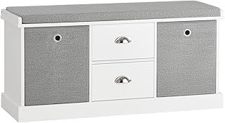 SoBuy FSR66-HG, 2 Baskets 2 Drawers Hallway Bedroom Storage Bench, Shoe Bench Shoe Rack Shoe Cabinet with Seat Cushion