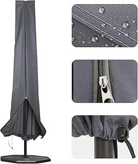 RICHIE Garden Parasol Cover for Garden Umbrella Covers Fit 2.5 to 4m Diameter Parasols 190x25x50cm Waterproof 600D Oxford PVC Coating with Heavy-duty Zip and Adjustable Drawstring Cord at Bottom,Grey