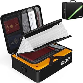 Fireproof Document Box with 5200℉ Heated Insulated, Waterproof and Fireproof Document Storage with Lock,Home Safe Storage Document organiser Case for A4 Important Documents,File and Deed