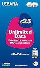 Lebara SIM Card, Unlimted Data SIM for £12.50, Half Price for First 3 Months, No Contract, UK Calls, UK Texts and International Calls Included, Multi-size, Fits All Devices