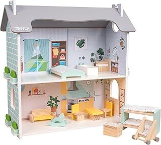 Owl & Fox Wooden Dolls House, Two Storey Traditional Open Fronted Dolls House with Furniture & Accessories, Sustainably Sourced, Imaginative Role Play For Boys and Girls Ages 3+