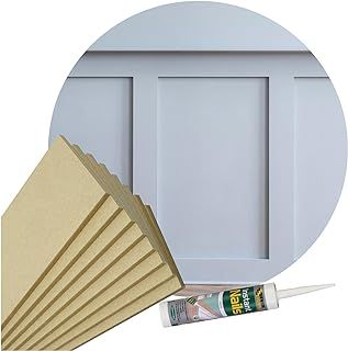 Shaker Style Wall Panelling Kit Pk 5 1000 x 100 x 9mm MDF, Feature Wall Stripwood Pack & Adhesive Included, Simple mounting Set