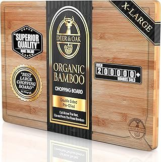 Deer & Oak X-Large 45 x 30 x 2cm Bamboo Chopping Board, Premium Wood Kitchen Cutting Board for Carving Meat or Vegetables, Pre Oiled, Treated, Lightweight, Non-Porous