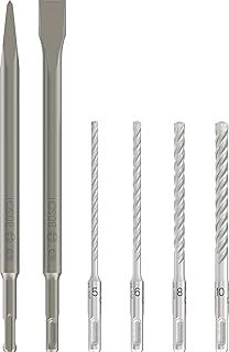Bosch Professional 6 Piece SDS Plus-5 Hammer Drill Bit and Chisel Set (for Concrete and Masonry; Accessories: Rotary Hammer), 2607017585
