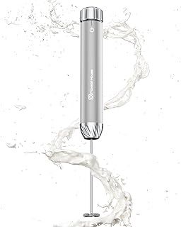 Maestri House Rechargeable Milk Frother with Stepless Speed Control, Handheld Electric Foam Maker Waterproof Detachable Stainless Steel Whisk Drink Mixer Foamer for Lattes, Cappuccino (Silver)