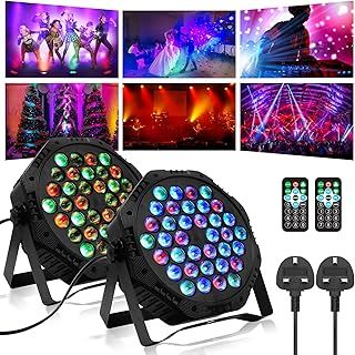2 Pack Disco Lights for Parties, 36 LED Stage Lights with DMX & Remote Control, 7 Mode RGB Effect for DJ Events, Kids Party, Club, Bar, Birthday, Wedding