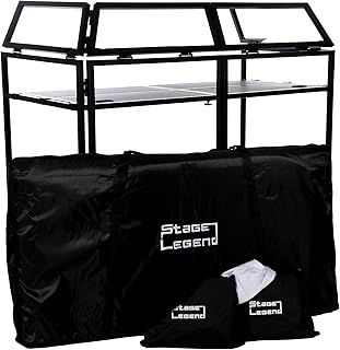 Stage Legend SL-8002 DJ Booth Foldable - DJ Table Stand with Carry Bag - Stand for Decks with 2 x Corner Shelves and 2 Scims - Portable Desk for your Equipment