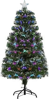 HOMCOM 4FT Multicoloured Artificial Christmas Tree w/Fibre Optic Lights Pre-Lit Modes Metal Stand Star Holder Home Seasonal Decoration