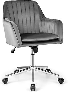 COSTWAY Velvet Office Chair, Ergonomic Swivel Computer Desk Chair Leisure Vanity Armchair with Rocking Function, Height Adjustable Mid-Back Rolling Executive Task Chairs for Home Office (Grey)