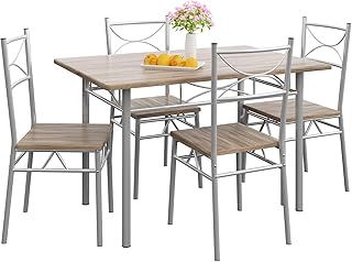 CASARIA® 5 Piece Dining Table and Chairs Set 4 | Metal Wood Effect | Kitchen Conservatory Breakfast Furniture | Modern Design | Space Saving Dining Set | Oak & Silver