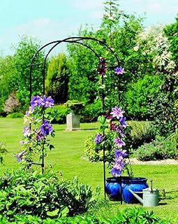 GardenMile 2.4m Black Metal Garden Arch Trellis For Climbing Plants Arbour For Indoor Outdoor Heavy Duty Wedding Flower Arches Easy Assembly And Durable