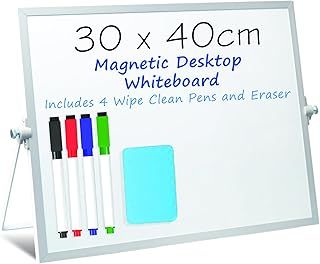 A3 Magnetic Dry Erase Whiteboard for Desk or Home - 30x40cm - Includes 4 Easy-to-Clean Pens & Eraser - Double-Sided Personal Easel Board with Stand