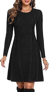 Winter Jumper Dress for Women UK Round Neck Knitted Sweater Dresses Ladies Long Sleeve Bodycon Casual Party Tunic Dresses