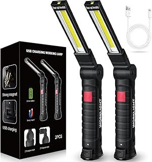 Work Light Rechargeable LED,FIBRAVE Valentines Gifts for Men Him Husband，LED Torch Grill Light Rechargeable Emergency Inspection Lamp with Magnetic Base 5 Modes 360° Rotate (2Pack Black)