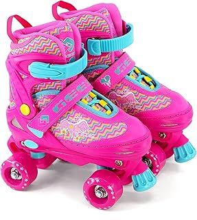 Kids Adjustable Quad Roller Skates, Pink Roller Skates For Girls, 4 Wheel Skates Adjustable Sizes, Pink Colour