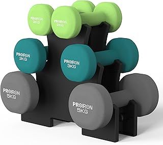 PROIRON Anti-Slip Neoprene Dumbbell Pair 1kg 1.5kg 2kg 3kg 4kg 5kg 6kg 7kg 8kg 10kg and Weights Set (1 kg/2 kg/3 kg Pair with Stand) for Women Men Gym Home Exercise Arm Hand-Macaron Colors