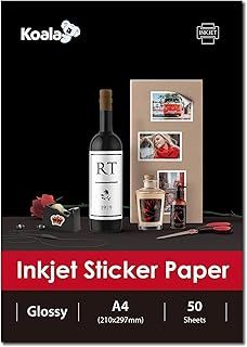KOALA Inkjet Self Adhesive/Sticky Back White Glossy Photo Paper, Label Printing Paper, A4, 50 Sheets