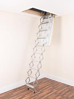 ALUFIX 9-Tread Concertina Loft Ladders - Ideal for Tiny attic Spaces | Easy DIY Fit | Aluminium | Floor to Ceiling 2.19m-2.46m (7.2ft-8.1ft)