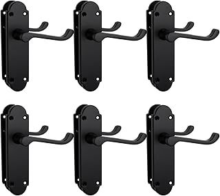 3 Sets Matt Black Richmond Lever on Plate, Latch Furniture, Backplate Door Handles, with Bathroom knob, Suitable for Wooden Doors