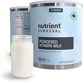 Nutrient Survival Vitamin Powdered Milk, Freeze Dried Prepper Supplies & Emergency Food Supply, 21 Essential Nutrients, Soy & Gluten Free, Shelf Stable Up to 25 Years, One Can, 50 Servings