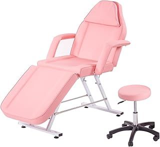 Beauty Bed with stool & Sheets 3 Section Adjustable Massage Bed Salon Bed Lash Bed with Removable Armrests Headrest Massage Table Set for Spa Salon (Pink)