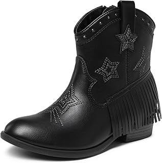 DREAM PAIRS Girls Cowgirl Cowboy Ankle Western Boots Side Zipper Riding Shoes with Tassel Little Kid/Big Kid