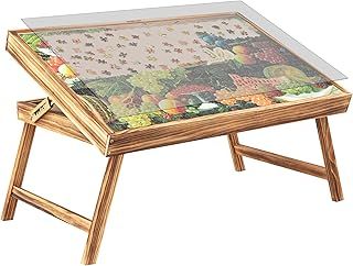 Jigsaw Puzzle Table with Cover, Wooden Adjustable Puzzle Board Easel, Portable Tilting Table with Folding Legs, 4 Sorting Trays & Non-Slip Surface for Games & Puzzles Up to 1,000 Pieces