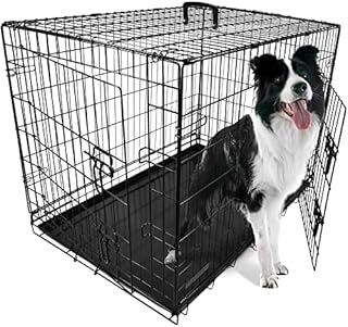 DogCrates+ Large Foldable Dog Crate with 2 Doors, Non-Chew Metal, Removable Tray, 36-Inch Black