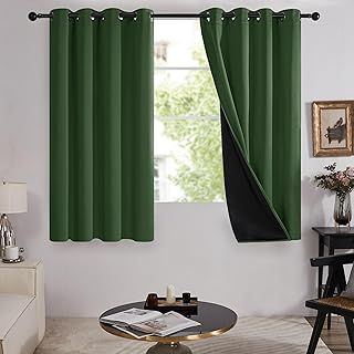 Deconovo 100% Blackout Thermal Curtains for Christmas Super Soft Energy Saving Double Layer Eyelet Curtains with Black Lining, 52 x 54 Inch(Width x Length), Green, 2 Panels